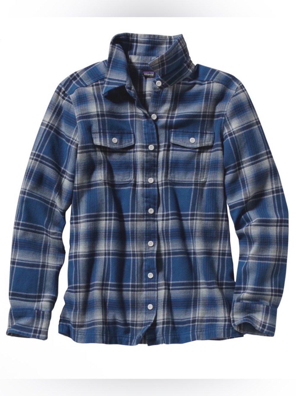 Patagonia Women's Long Sleeved Fjord Flannel Shirt in Glass Blue Plaid Size 2